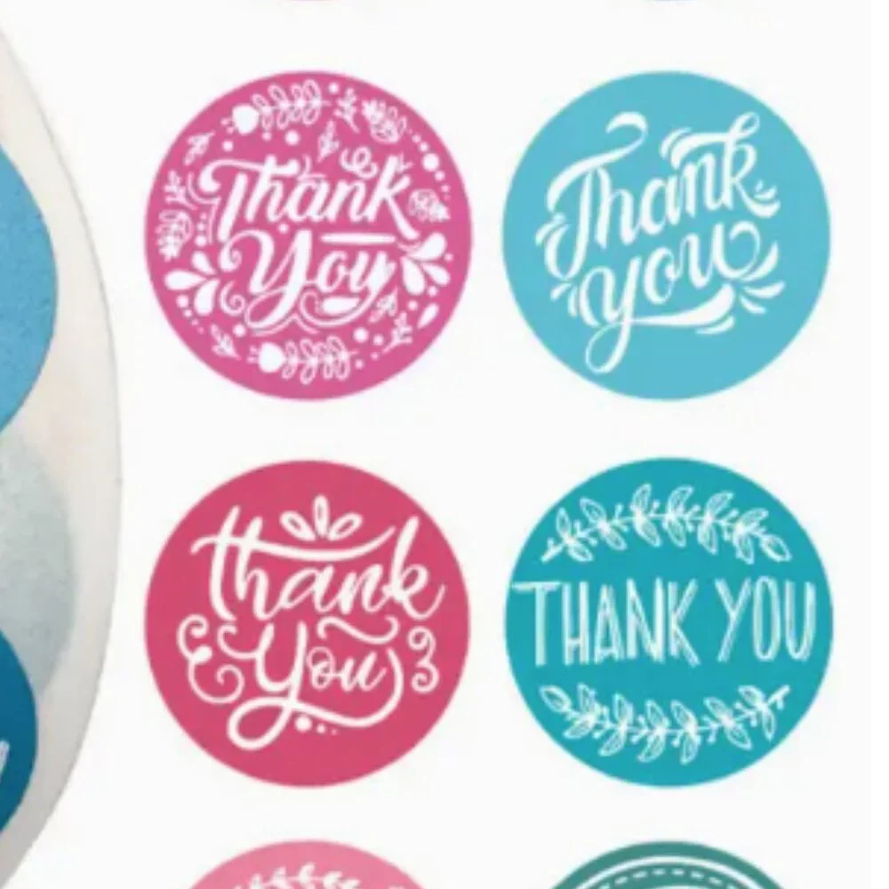 NEW 5 ROLLS OF THANK YOU MULTI COLORED FLORAL PACKAGE STICKERS (2500 TOTAL) 1